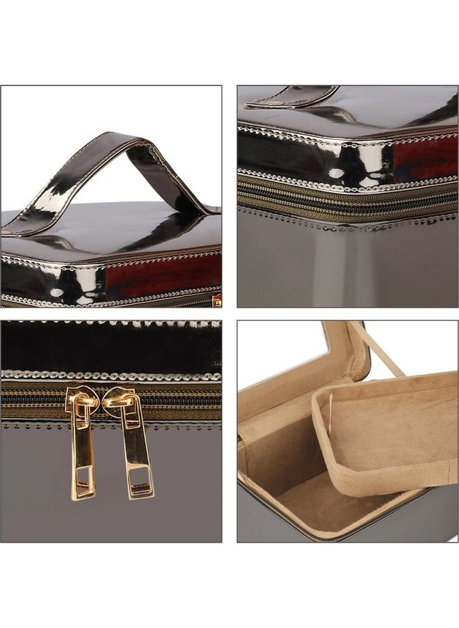NFI essentials NFI essentials Makeup Box Jewelry Bridal Box Make up Box Trousseau Box Vanity Beauty Case Organizer for Wedding Makeup Big Box 23x18x13cm (Gunmetal)  - Image 3
