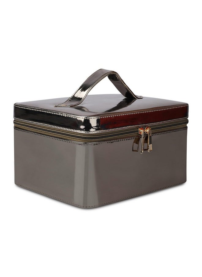 NFI essentials NFI essentials Makeup Box Jewelry Bridal Box Make up Box Trousseau Box Vanity Beauty Case Organizer for Wedding Makeup Big Box 23x18x13cm (Gunmetal)  - Image 1