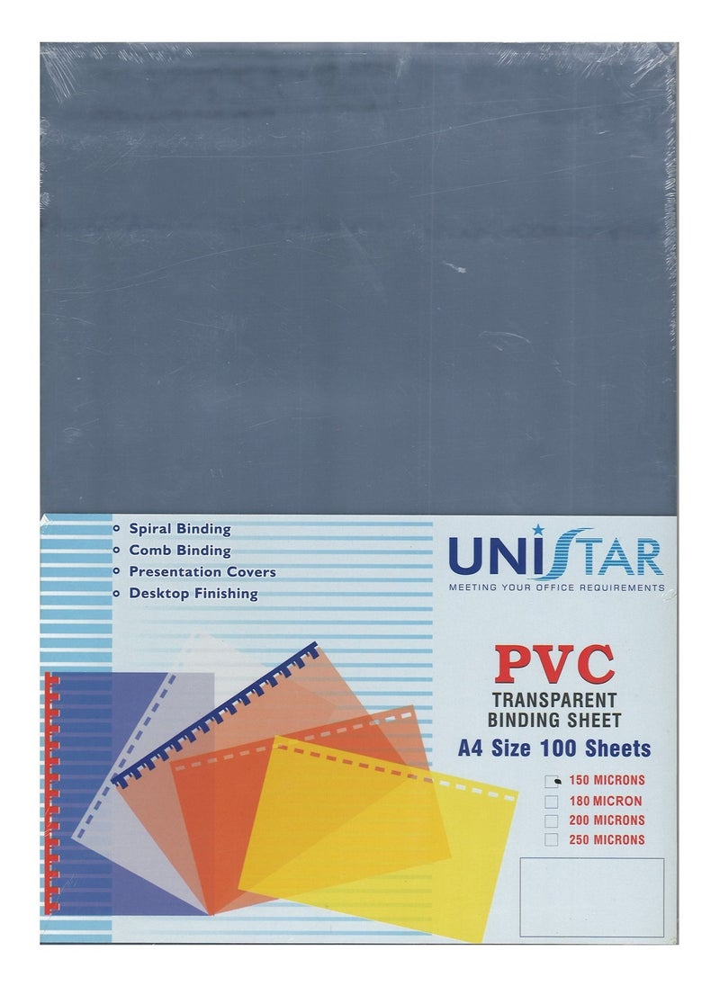 UNISTAR 100-Piece A4 Size Clear PVC Binding Sheet 150 Micron Thickness  - Image 1
