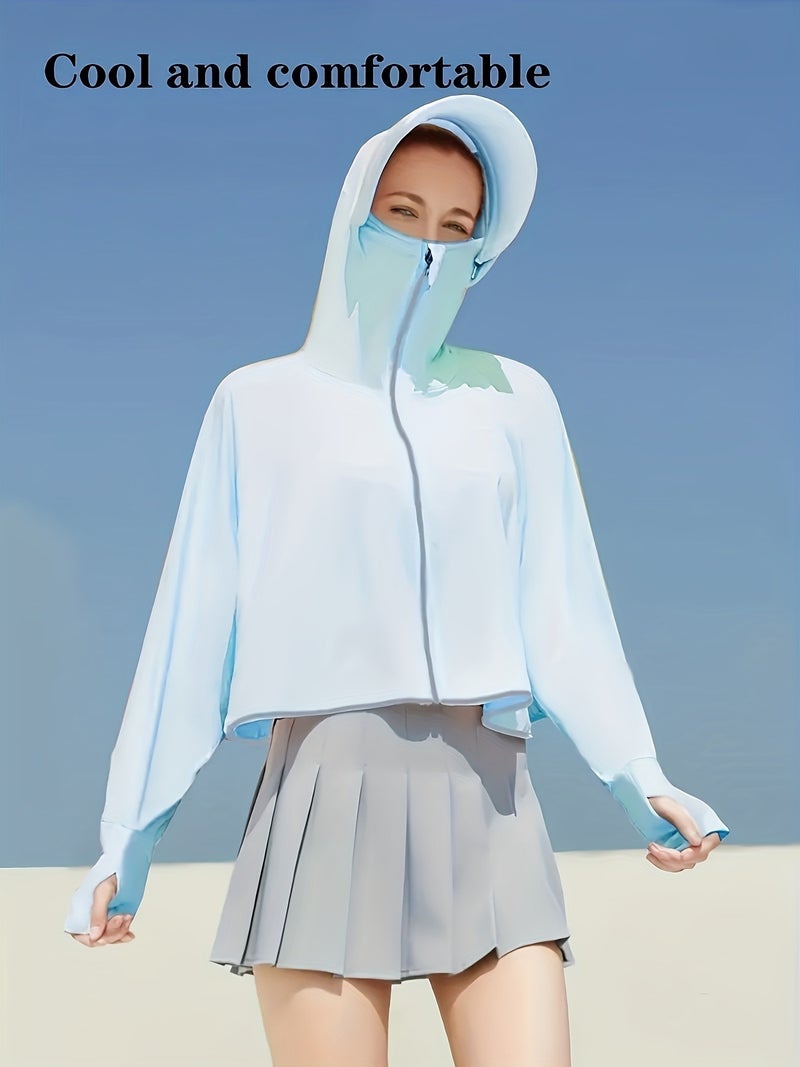 قناع وجه نسائي صيفي بتصميم واقٍ من الشمس، قابل للتنفس، مقاوم للأشعة فوق البنفسجية، من ألياف إيس سليكى مع غطاء رأس - Image 5