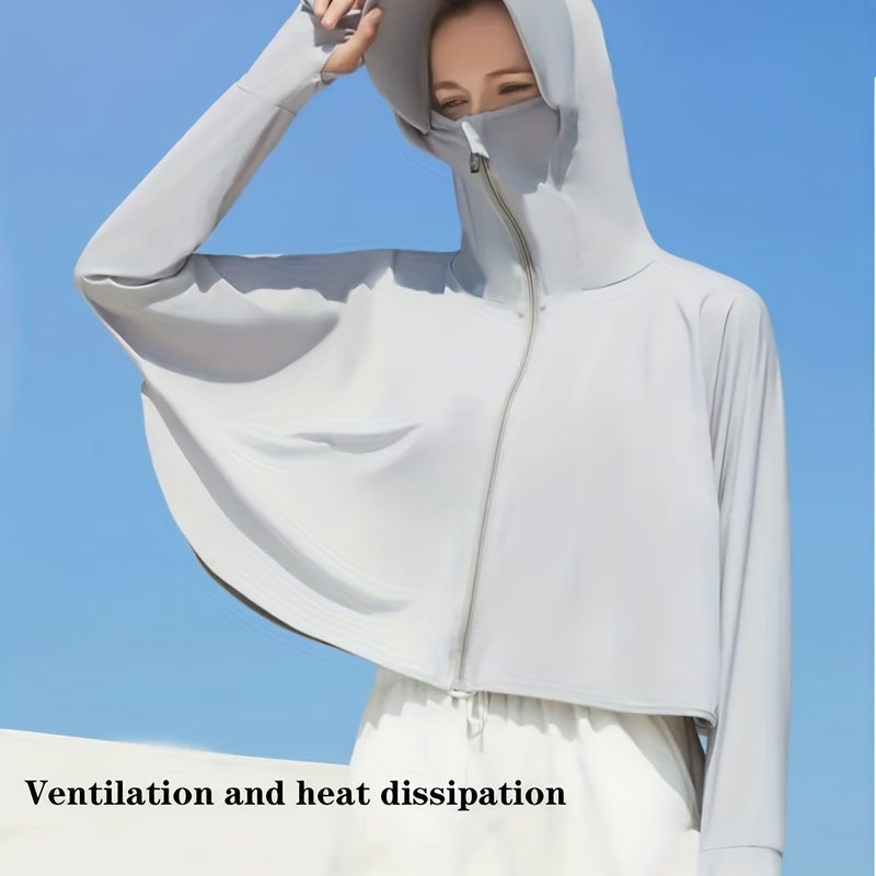 قناع وجه نسائي صيفي بتصميم واقٍ من الشمس، قابل للتنفس، مقاوم للأشعة فوق البنفسجية، من ألياف إيس سليكى مع غطاء رأس - Image 1