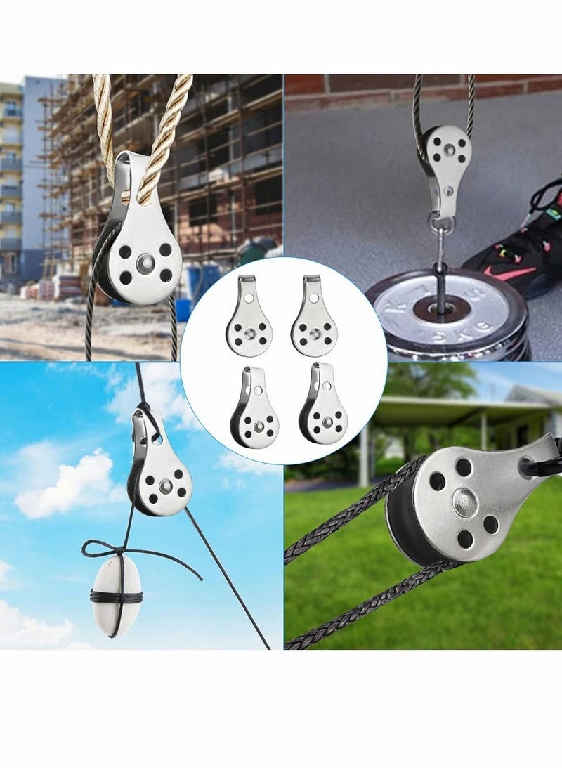 Y&D - Pulley Block, 4 Pcs Single Block,Stainless Steel Wire Rope Controller Silver Block - Image 1