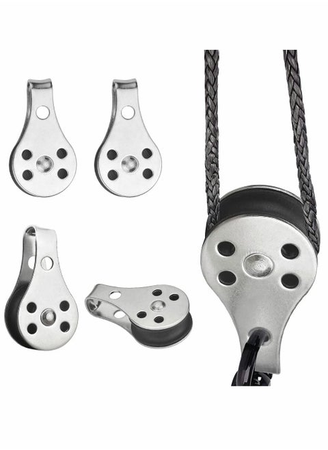 Pulley Block, 4 Pcs Single Block,Stainless Steel Wire Rope Controller Silver Block