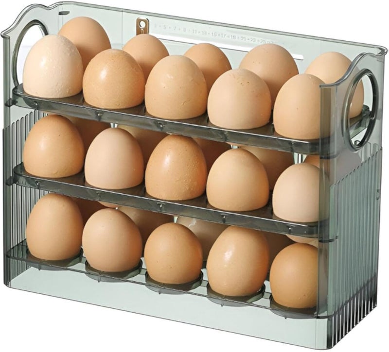 حامل بيض - منظم ثلاجة بثلاثين خانة لسهولة الوصول إلى البيض الطازج وتخزينه في حاوية شفافة قابلة لإعادة الاستخدام (أخضر)