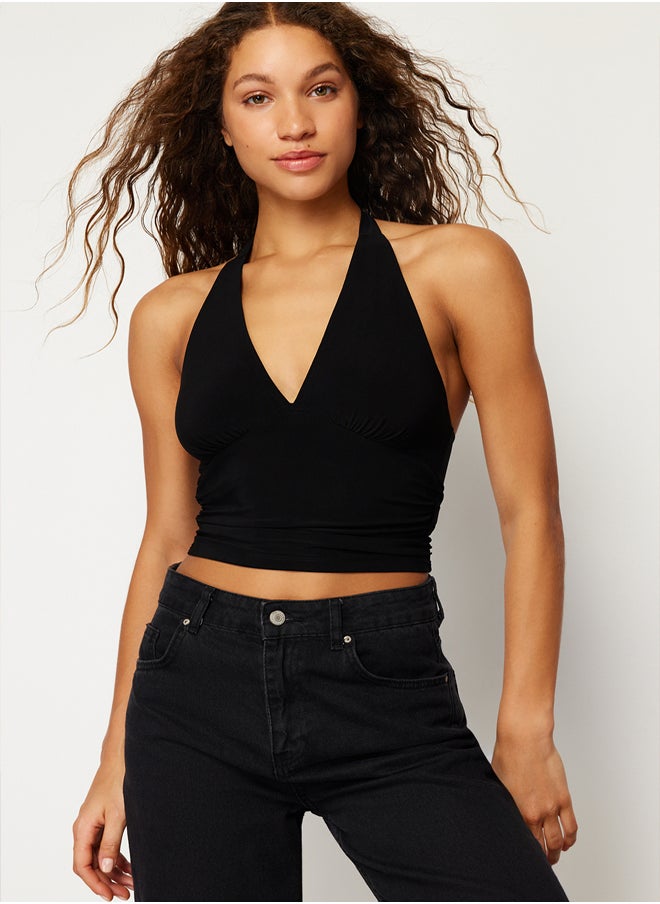 trendyol - Black Halter Knitted Blouse TWOSS24BZ00061 - Image 1