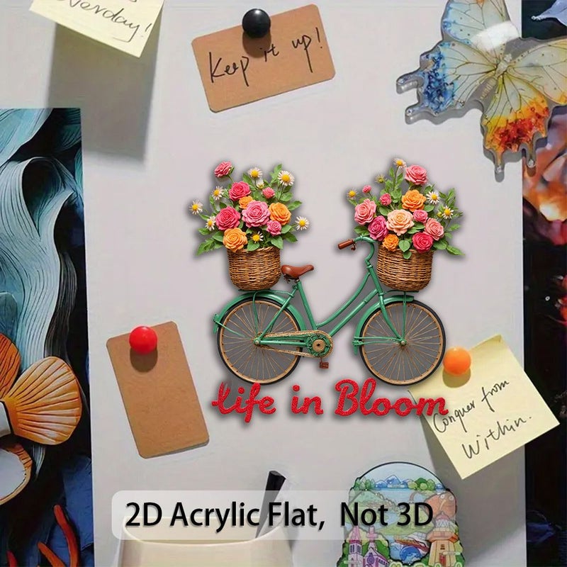 A 2D Magnetic Plane Made Of Acrylic And Rubber With A Vintage Bicycle Cross Stitch Design Colorful Floral Woven Basket And Life In Bloom Phrase For Craft Enthusiasts Model A - Image 4