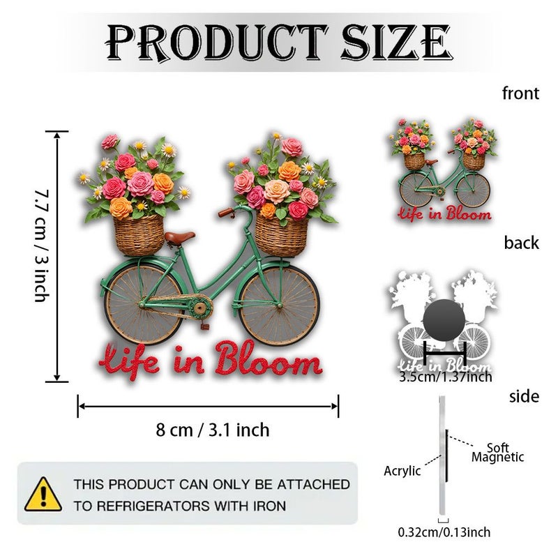 A 2D Magnetic Plane Made Of Acrylic And Rubber With A Vintage Bicycle Cross Stitch Design Colorful Floral Woven Basket And Life In Bloom Phrase For Craft Enthusiasts Model A - Image 3