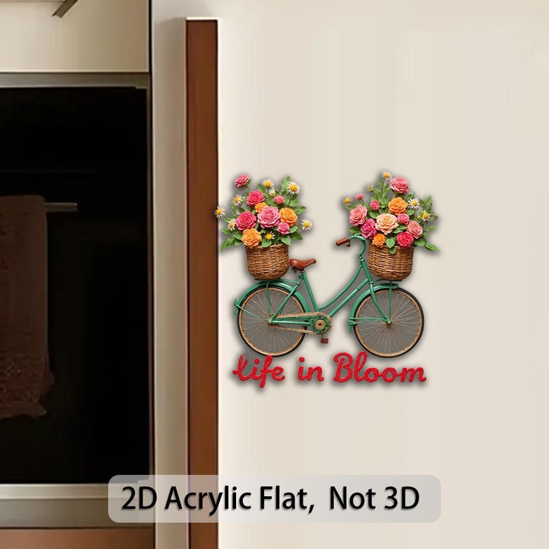A 2D Magnetic Plane Made Of Acrylic And Rubber With A Vintage Bicycle Cross Stitch Design Colorful Floral Woven Basket And Life In Bloom Phrase For Craft Enthusiasts Model A - Image 2