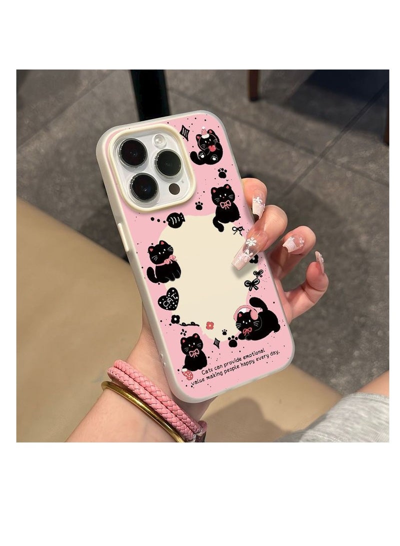 NIBEMINENT Cute Hollow Black Cat Protective TPU Case Cover For iPhone 15 Pro, Off White