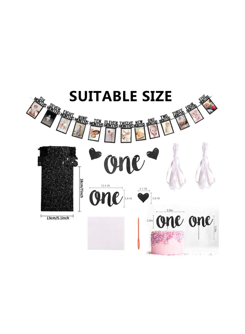 KASTWAVE 1st Birthday Baby Photo Banner and Alphabet ONE Bunting with Cake Topper for Baby Show First Birthday Party Decoration - Image 2