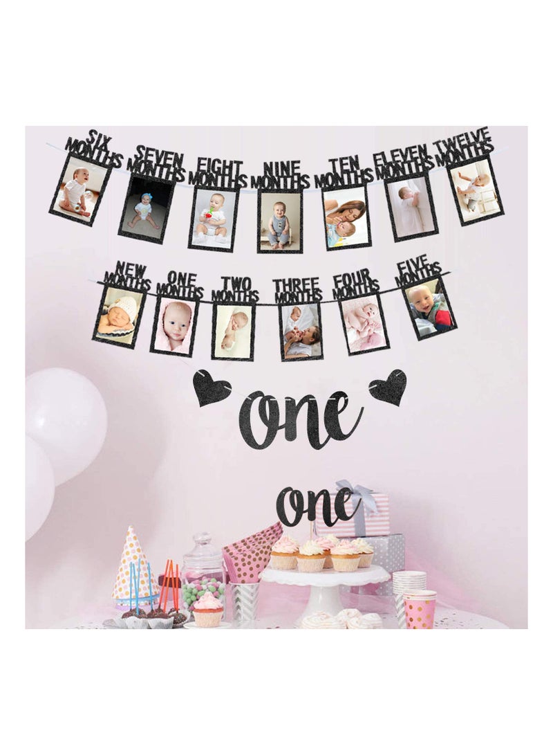 KASTWAVE 1st Birthday Baby Photo Banner and Alphabet ONE Bunting with Cake Topper for Baby Show First Birthday Party Decoration - Image 4