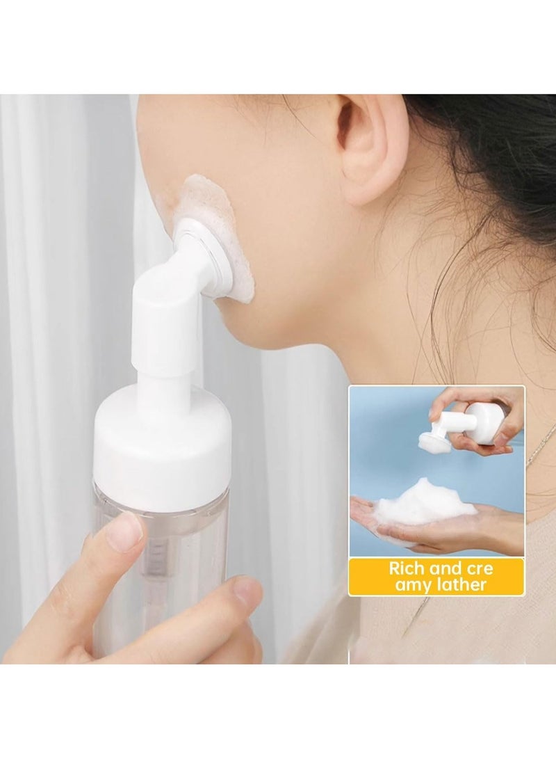 MOMENT 2Pack Foam Pump Bottle With Silicone Cleanser Brush, 200ML Travel Foaming Empty Dispenser, Refillable Container for Hand Soap, Cleaner, Shampoo, Transparent White - Image 4