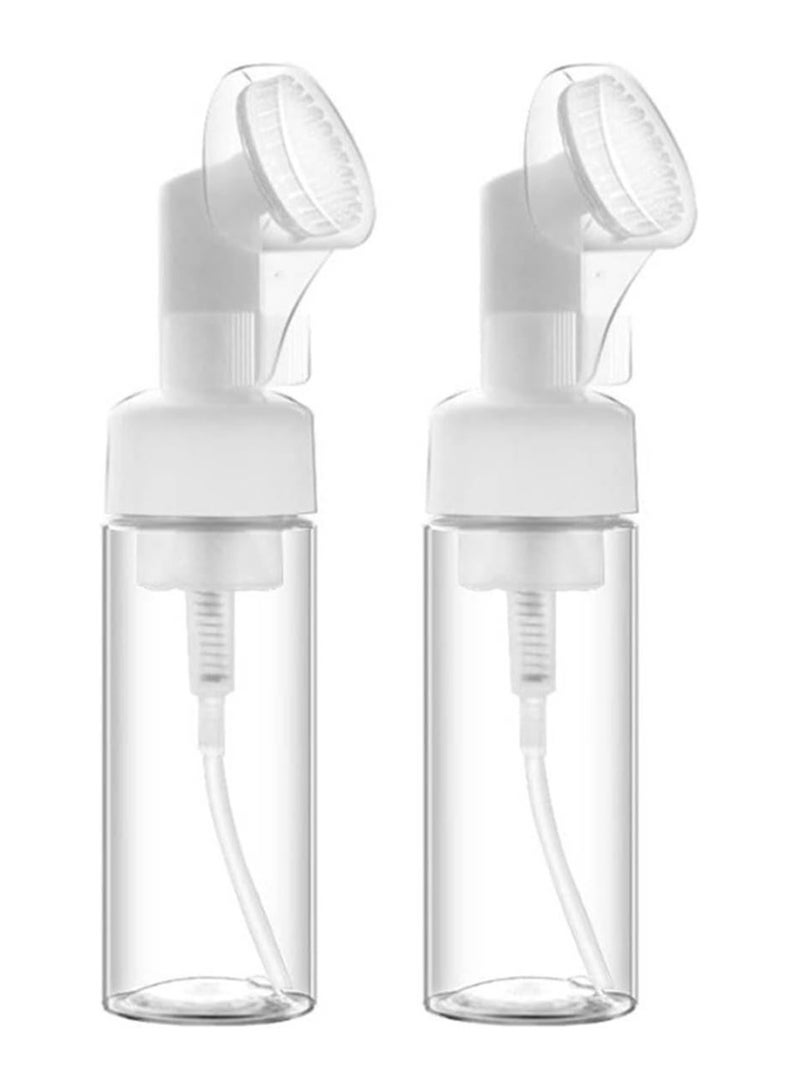 MOMENT 2Pack Foam Pump Bottle With Silicone Cleanser Brush, 200ML Travel Foaming Empty Dispenser, Refillable Container for Hand Soap, Cleaner, Shampoo, Transparent White - Image 1