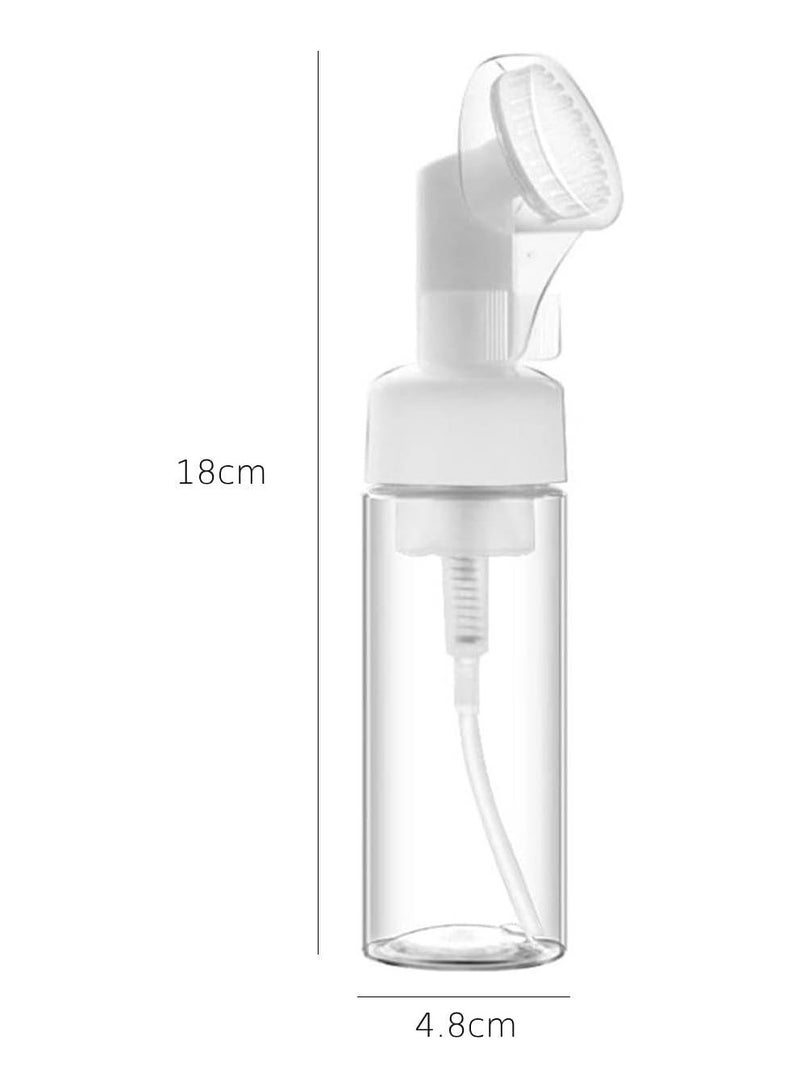 MOMENT 2Pack Foam Pump Bottle With Silicone Cleanser Brush, 200ML Travel Foaming Empty Dispenser, Refillable Container for Hand Soap, Cleaner, Shampoo, Transparent White - Image 3