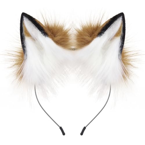 HAOAN Handmade Faux Fur Fox Wolf Ears Headband Halloween Christmas Cosplay Party Costume Accessories - Image 1