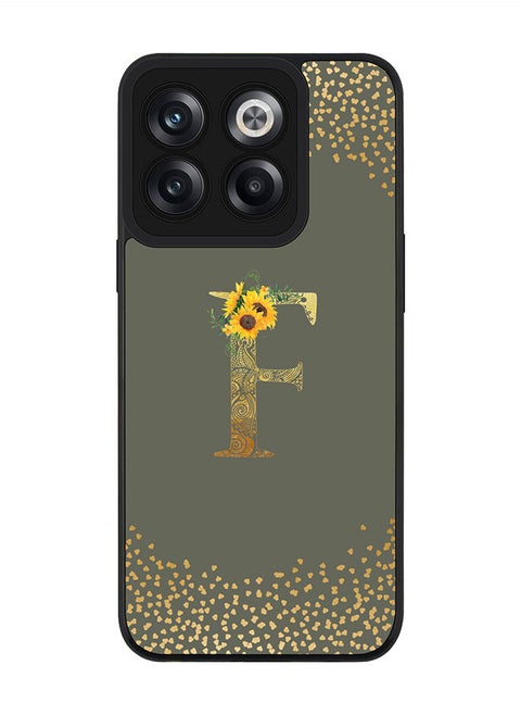 Rugged Black edge case for OnePlus Ace Pro Slim fit Soft Case Flexible Rubber Edges Anti Drop TPU Gel Thin Cover - Custom Monogram Initial Letter Floral Pattern Alphabet - F (Olive Green )