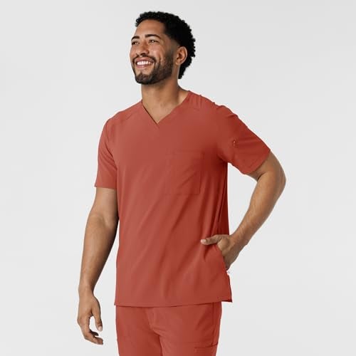 Wink Renew Men's V-Neck 5 Pocket Scrub Top, Mineral Red, XS - Image 4