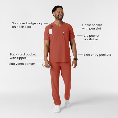 Wink Renew Men's V-Neck 5 Pocket Scrub Top, Mineral Red, XS - Image 2