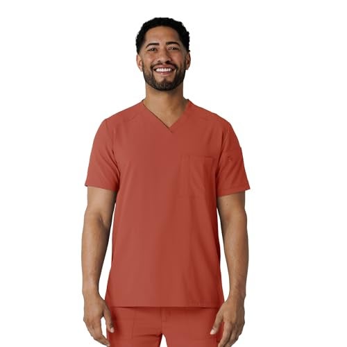 Wink Renew Men's V-Neck 5 Pocket Scrub Top, Mineral Red, XS - Image 1