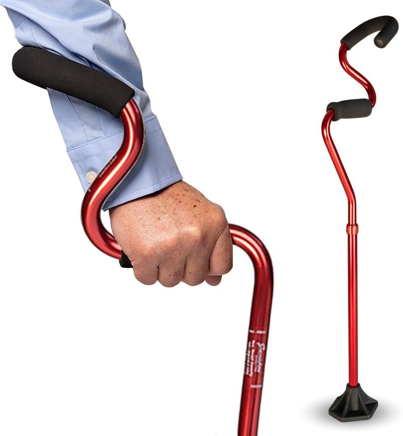 Strongarm Comfort Cane + Self Standing Lightweight Adjustable Walking Cane for Men & Women + Ergonomic Forearm Grip Stabilizes Wrist & Provides Extra Support & Stability (Red) - Image 1