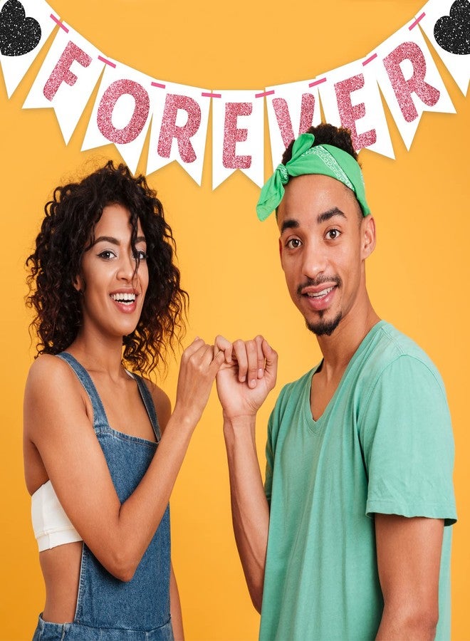 ووبوكس لافتة زينة زفاف من ووبوكس، بتصميم قلب وردي وأسود مقصوص عكسيًا، مكتوب عليها "إلى الأبد"، قطعة ديكور زفاف - Image 5