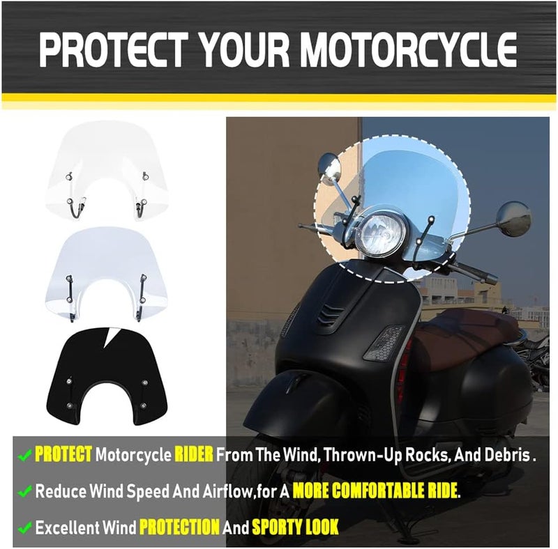 Fayedenicy Sport Bikes Scooter Windscreen Windshield Flyscreen Wind Screen Deflector Protector for Piaggio Vespa LX 150 125 50 LX125 LX150 LX50 GT200 GT 200 GTS250 GTS300 GTS 250 300 125 Super Sport Bj (Smoke) - Image 3