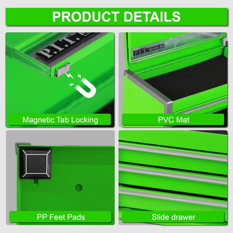 PIT P.I.T. Mini Green Tool Box, Portable 3 Drawer Steel Stackable Tool Box with Magnetic Tab Locking, Green Micro Top Chest with Liner for Tools Storage and Organizers, Home DIY - Image 3