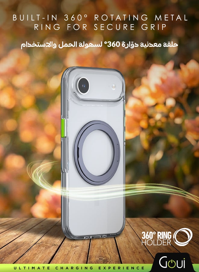 Goui iPhone 17 AIR Case - Premium Clear iPhone Case, with Full Protection, Scratch & Shock Resistant, Built-in Ring Holder, and Anti-Smudge Design Transparent/Silver - Image 3
