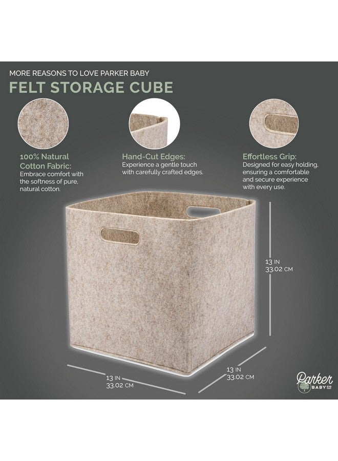 Parker Baby Co. Parker Baby Felt Foldable Storage Cube - 13 Inch Nursery Cubby Bin for Cube Organizer, Closet Organizers and Storage Toy Bin, Rope Baskets Bins for Toy’s Storage - Oatmeal  - Image 2