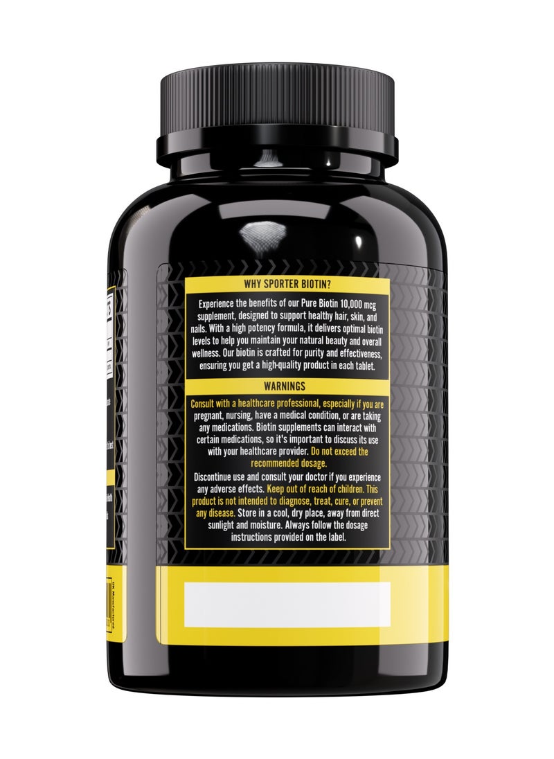 SPORTER - Sporter Biotin Ultra – 60 Vegan Tablets | 10,000mcg High-Potency Biotin | Supports Hair Growth, Skin Radiance & Nail Strength | Beauty from Within | Plant-Based Formula - Image 1