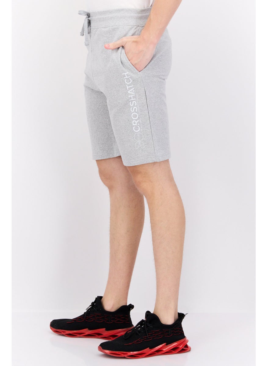 CROSSHATCH Men Drawstring Brand Logo Basic Shorts, Grey Marl  - Image 4