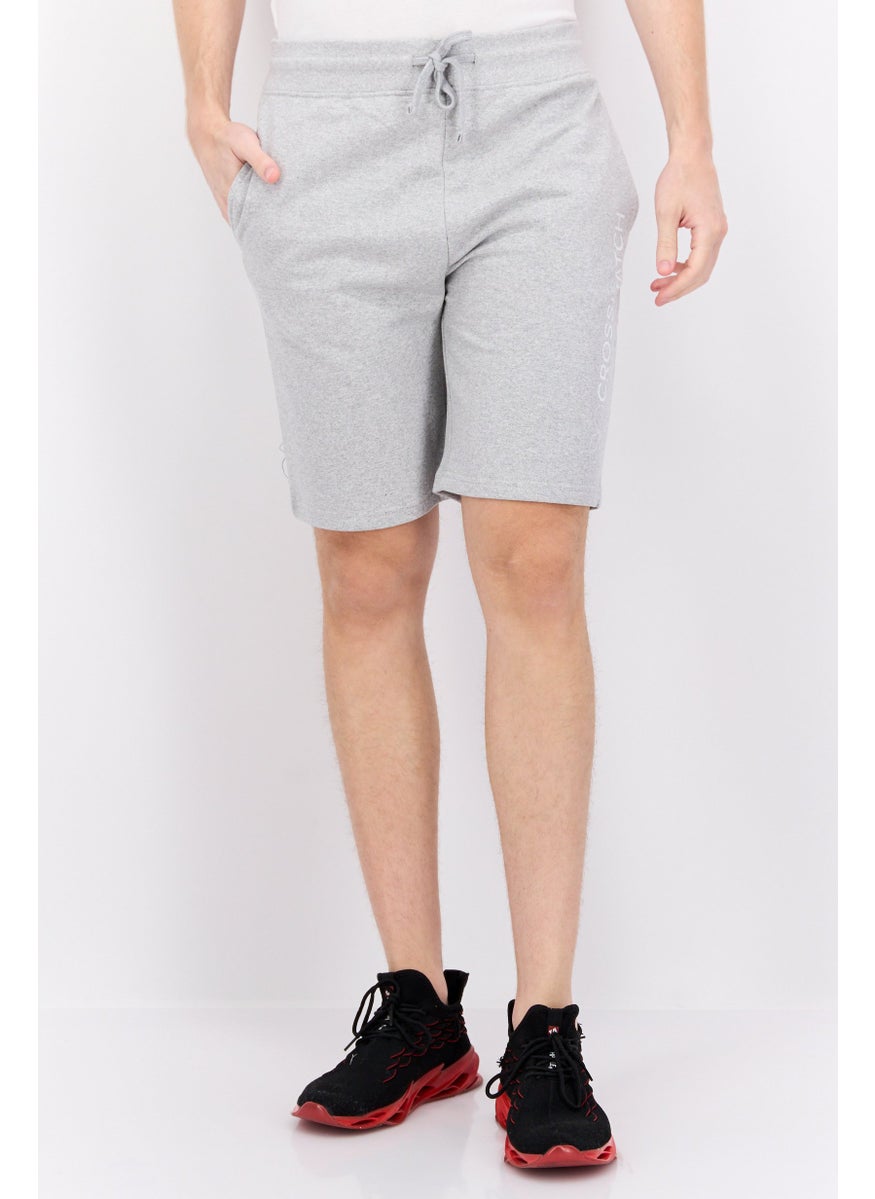 CROSSHATCH Men Drawstring Brand Logo Basic Shorts, Grey Marl  - Image 1
