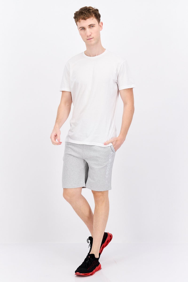 CROSSHATCH Men Drawstring Brand Logo Basic Shorts, Grey Marl - Image 4