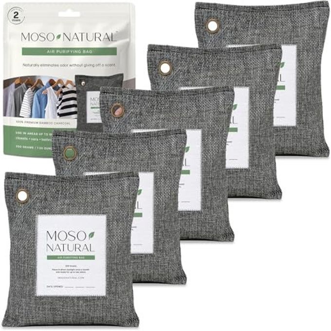 MOSO NATURAL Air Purifying Bag 200g (5 Pack) Bamboo Charcoal Odor Absorber for Home & Car | Closet Odor Eliminator, Small Room Deodorizer & Car Air Freshener | Long Lasting Charcoal Bags Cover 90sqft - Image 1