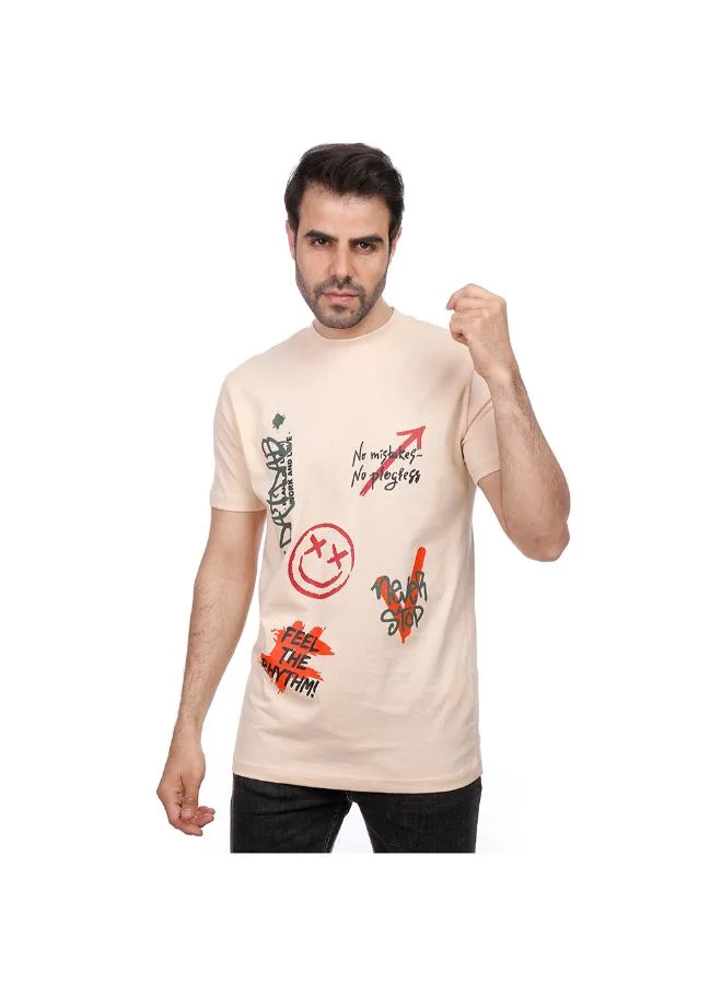 Coup Printed Single Jersey T-Shirt 2XL - Beige - 1000700