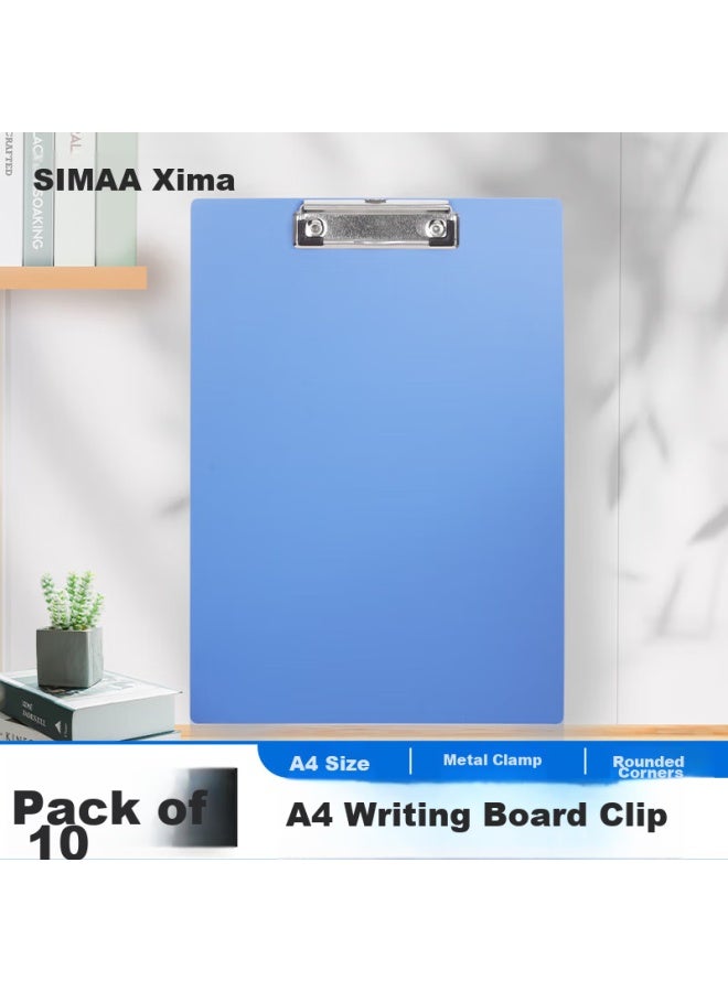 Simaa A4 لوح الكتابة، لوازم المكتب لوح الكتابة، مشبك معدني قوي لوح بلاستيكي، مشبك قائمة، وسادة كتابة متعددة الوظائف، عمودي أزرق، 10-pack - Image 1