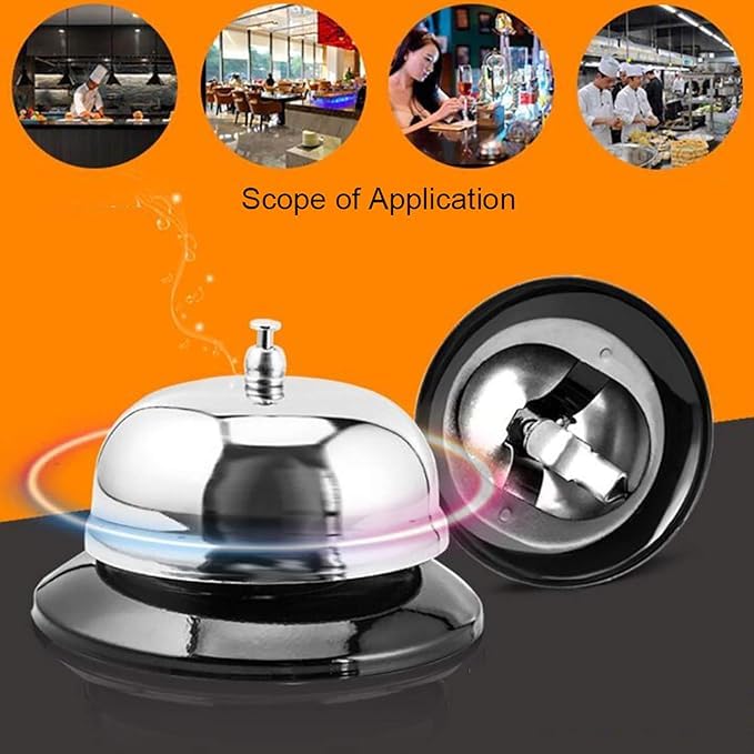 EVALUEMART Call Bell 3.35 Inch Desk Service Bell | Silver Metal Anti-Rust Construction for Hotels Schools Restaurants Reception Hospitals Warehouses Offices Durable Ringing Counter Bell - Image 4