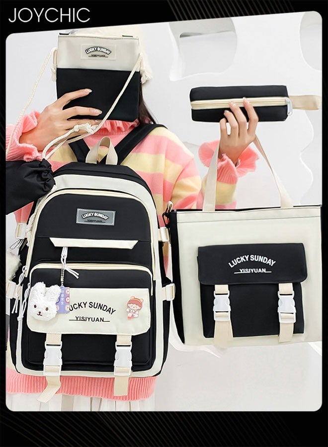 Joychic 5 Piece School Bag Set for Teenagers  Large Capacity Nylon Waterproof and Wear-resistant School Backpack with Pencil Case for Primary Middle High School Students - Image 1