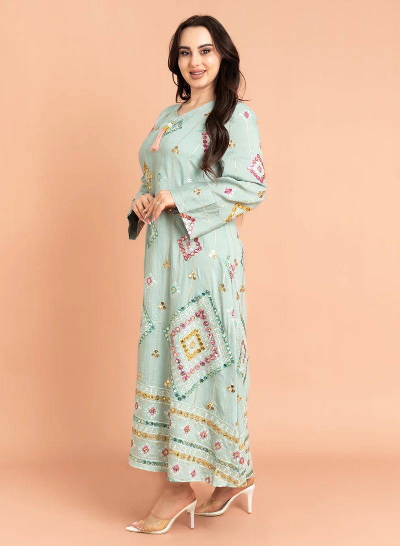 IKKXA Geometric Patterns Sparkled Jalabiya IK2016 Blue