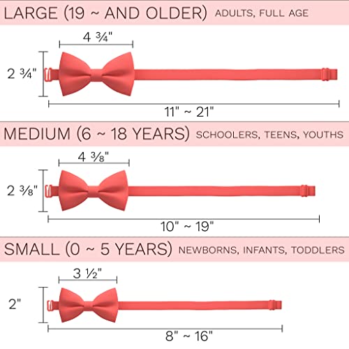 Bow Tie House Coral Red Mens Bow Tie for Men Bow Ties Gabardine Material for Adults Big Bowtie Formal Pre-Tied Fabric Clip on Shape in Solid Handmade Colors for Prom & Wedding (Large, Coral) - Image 4