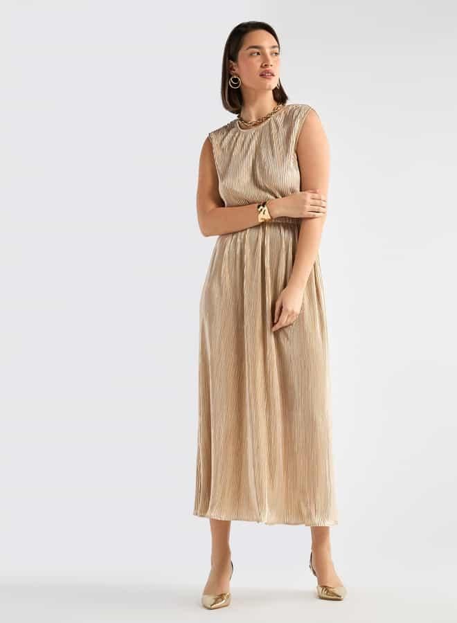 سبلاش فيڤ فستان دون أكمام بياقة مستديرة وطيات - Image 1