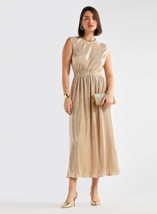 سبلاش فيڤ فستان دون أكمام بياقة مستديرة وطيات - Image 2