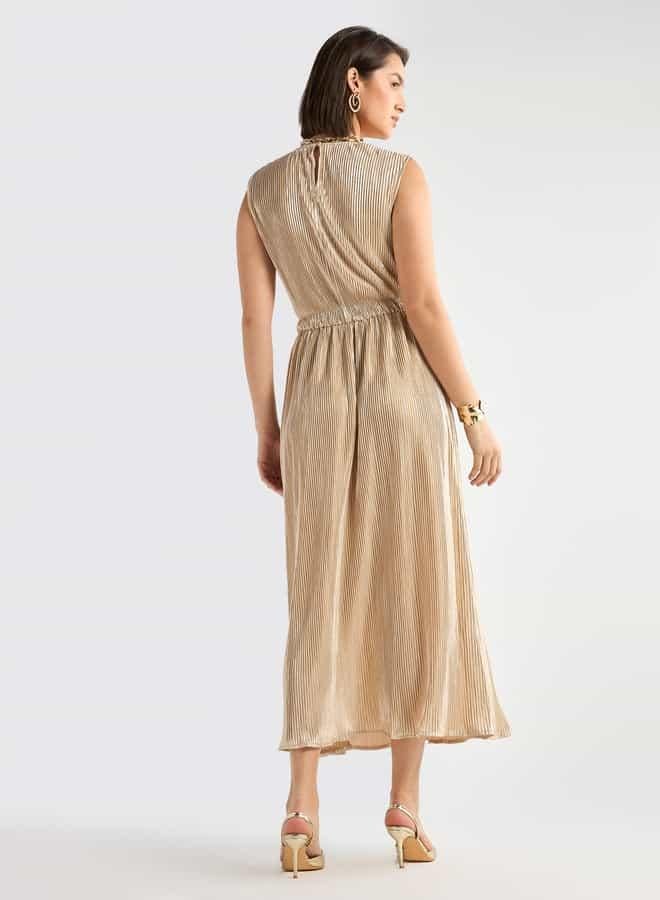 سبلاش فيڤ فستان دون أكمام بياقة مستديرة وطيات - Image 3