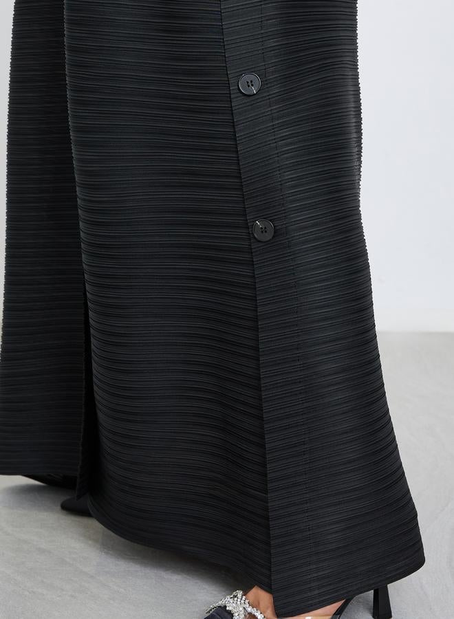 Take Two Solid Textured Pleated Belted Button Front Detail Long Sleeve Abaya - Image 5