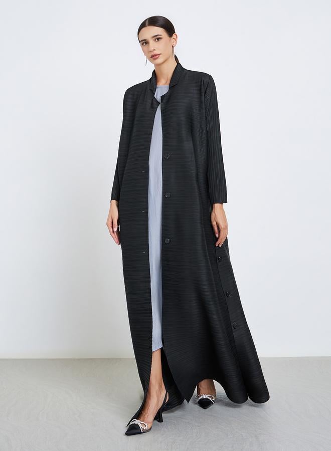 Take Two Solid Textured Pleated Belted Button Front Detail Long Sleeve Abaya - Image 1