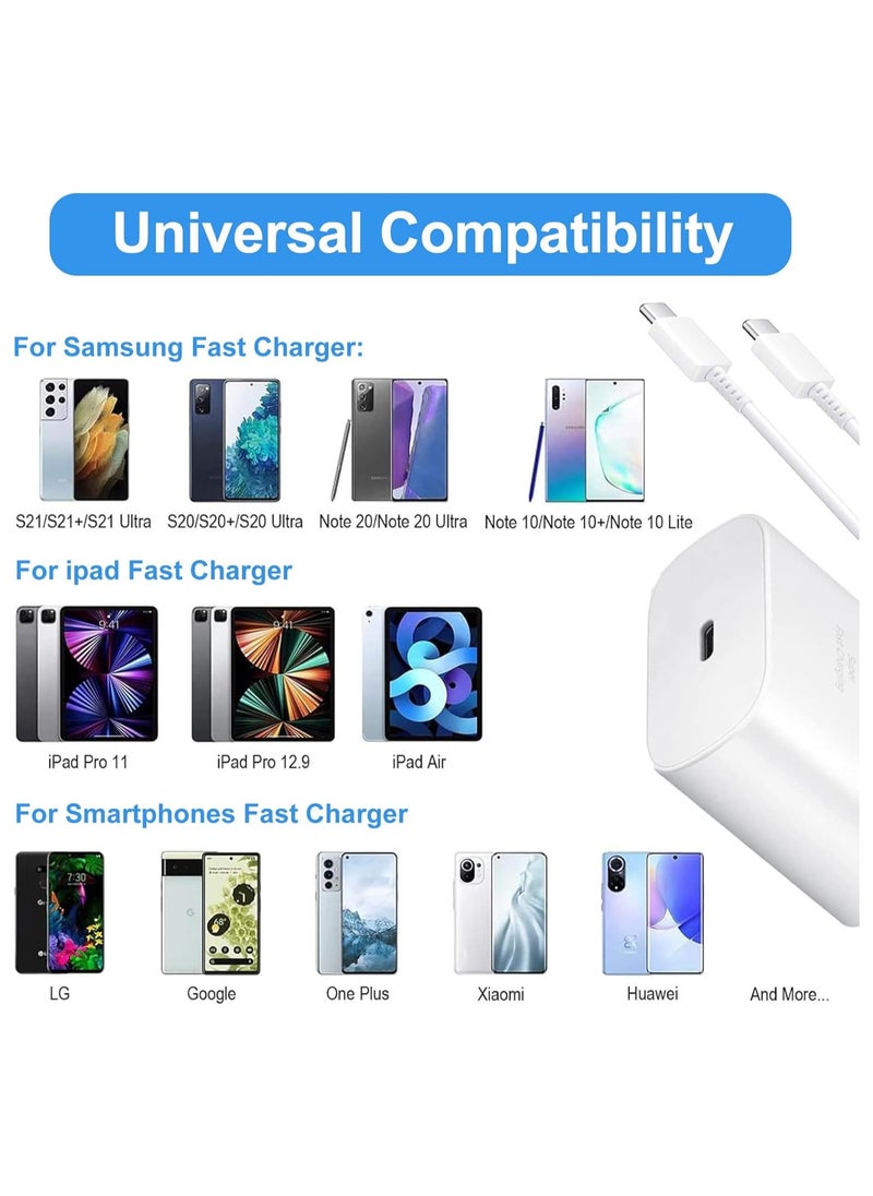 Denx - 25W Fast Charger Plug for Samsung Galaxy And Other Smartphones, USB C Cable (White) - Image 1