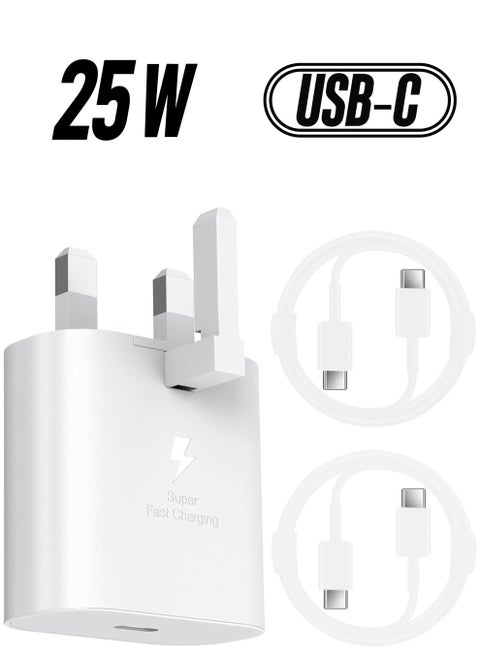 25W Fast Charger Plug for Samsung Galaxy And Other Smartphones, USB C Cable (White)