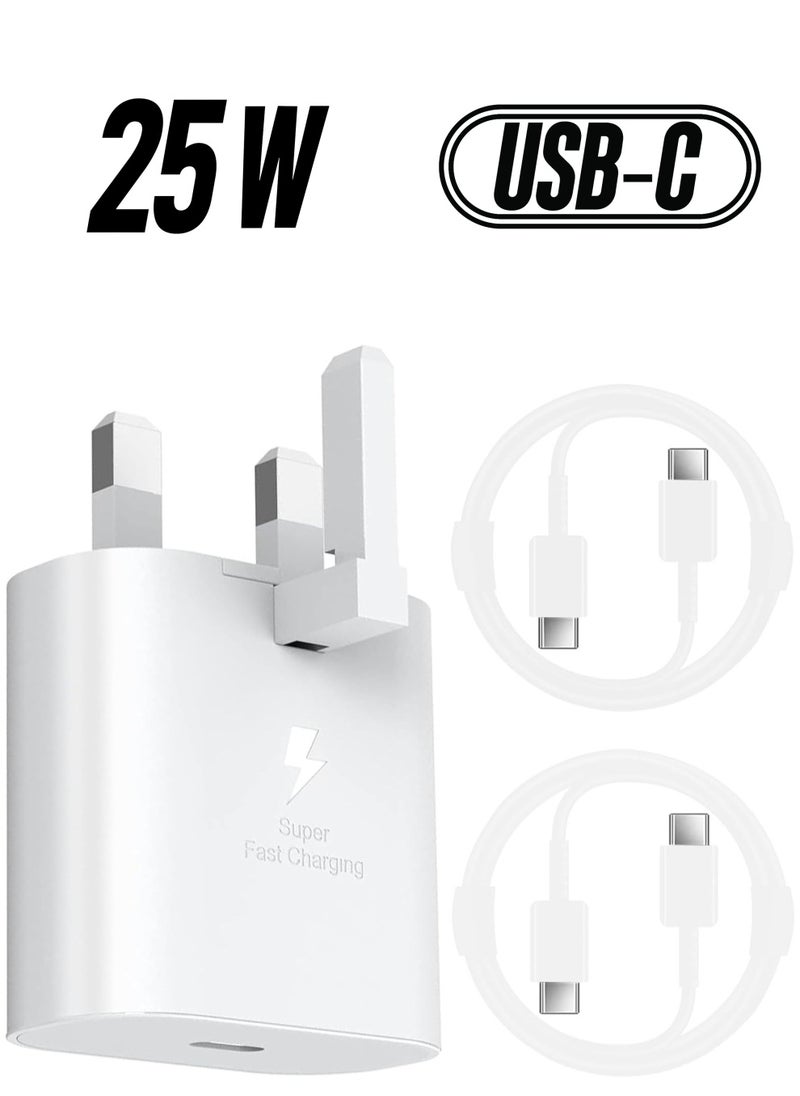Denx - 25W Fast Charger Plug for Samsung Galaxy And Other Smartphones, USB C Cable (White) - Image 1