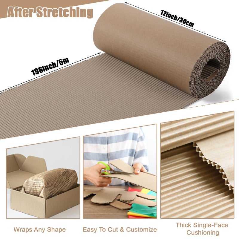 Ysglory Corrugated Cardboard Roll 12 x 197 Inch Singleface Corrugated Paper Roll Heavy Duty Large Corrugated Wrap Paper Sheet for Christmas Gift Packing, Storage, Shipping, DIY - Image 3