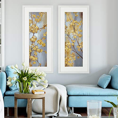 Renditions Gallery HAC17FS-14803-14804 Forsythia Garden 2 Set Yellow Flower Pictures Prints Art Framed Modern Home Wall Decor Painting Ready To Hang, White - Image 3